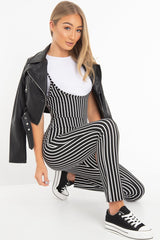 Black and White Striped Tie Up T shirt Insert Jumpsuit - Ahonesti-Jumpsuits