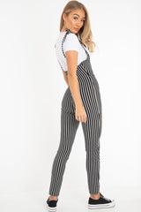 Black and White Striped Tie Up T shirt Insert Jumpsuit - Ahonesti-Jumpsuits