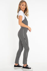 Black and White Striped Tie Up T shirt Insert Jumpsuit - Ahonesti-Jumpsuits