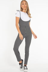 Black and White Striped Tie Up T shirt Insert Jumpsuit - Ahonesti-Jumpsuits