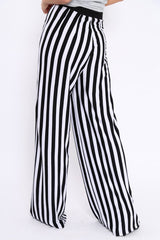 Black and White Striped Wide Leg Trousers - Blakley-Trousers