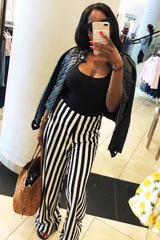 Black and White Striped Wide Leg Trousers - Blakley-Trousers