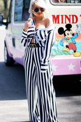 Black and White Striped Wide Leg Trousers - Blakley-Trousers