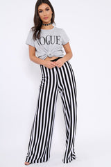 Black and White Striped Wide Leg Trousers - Blakley-Trousers
