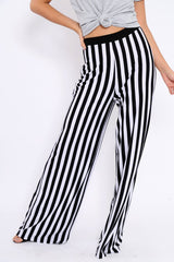 Black and White Striped Wide Leg Trousers - Blakley-Trousers