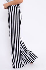 Black and White Striped Wide Leg Trousers - Blakley-Trousers