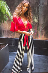 Black and White Striped Wide Leg Trousers - Blakley-Trousers