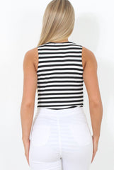 Black and White Stripped Tie Front Bodysuit- Delty-Bodysuits