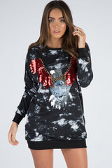 Black and White Tie Dye Eagle Jumper Dress - Maria-Jumper