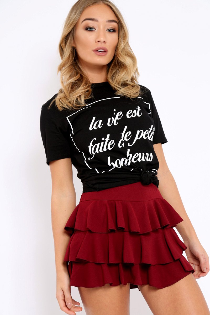 Black distorted Slogan T-shirt - Gabby-Tops