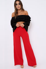 Black extreme Layered Frill Bardot Crop Top - Nevaeh-Crop Tops