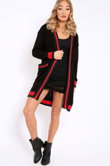Black knitted Cardigan with Striped Trim - Ivy-Knitwear