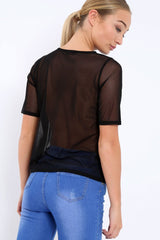 Black sheer top with floral embroidery - Hadley-Tops
