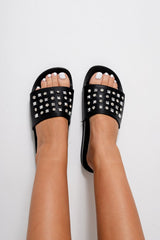 Black studded Sliders - Heartlyn-Sliders
