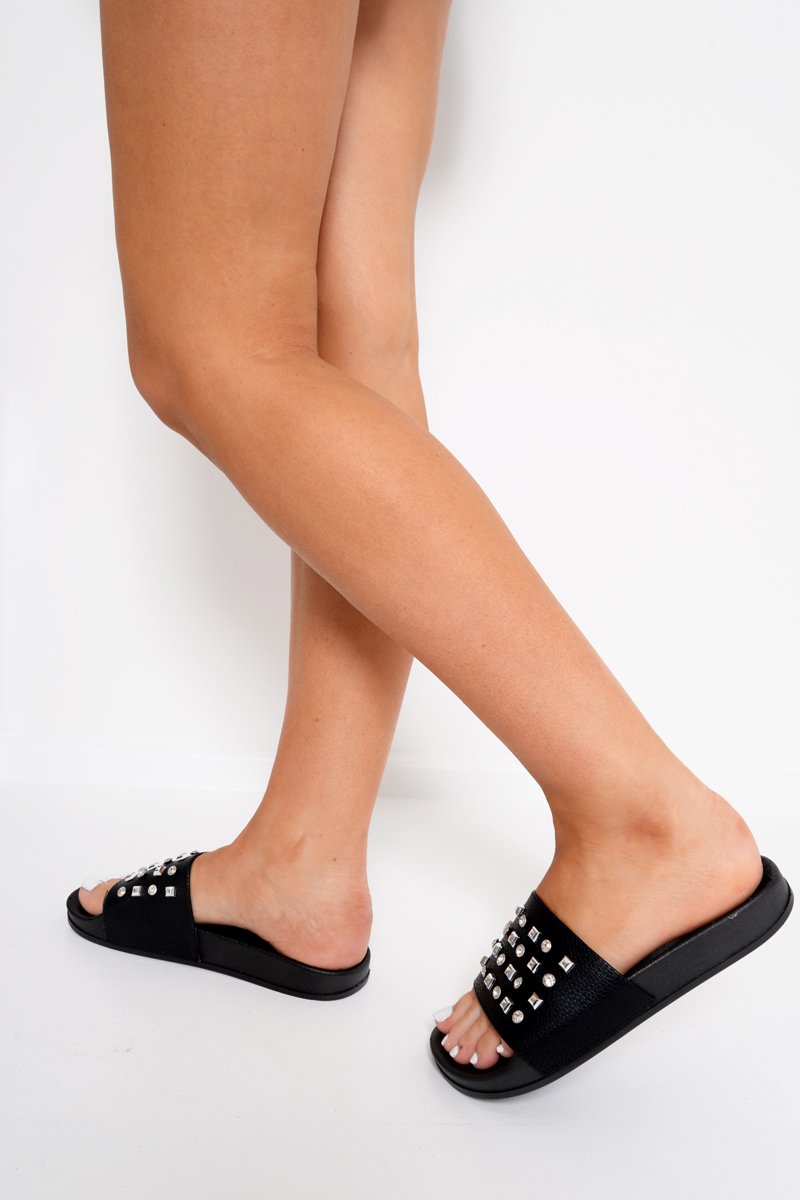 Black studded Sliders - Heartlyn-Sliders