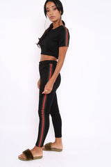 Black with Green and Red Side Stripe Set- Elissa-Co-ords