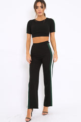 Black with Green and White Side Stripe Co-ord - Michelle-Co-ords