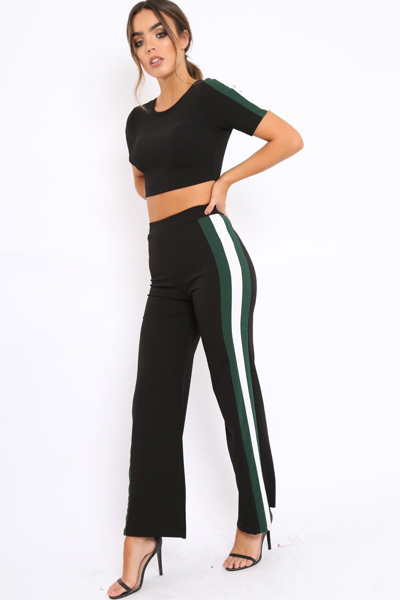 Black with Green and White Side Stripe Co-ord - Michelle-Co-ords