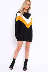 Black with Mustard and White Chevron Fur Jumper Dress- Lula-Dresses