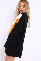Black with Mustard and White Chevron Fur Jumper Dress- Lula-Dresses