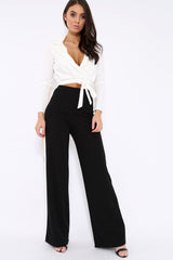Black with Mustard and White Side Stripe Wide Leg Trousers - Wiley-Trousers