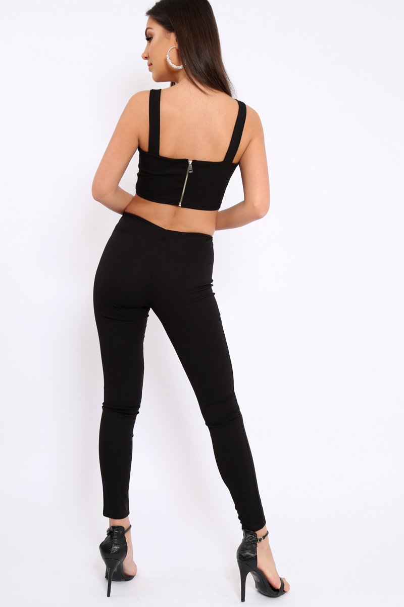 Black with Pearls Crop Top and Trousers Co-ord - Meridith-Co-ords