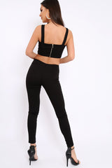 Black with Pearls Crop Top and Trousers Co-ord - Meridith-Co-ords