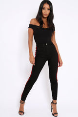 Black with Red Stripe Skinny Jeans - Hadleigh-Jeans