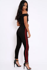 Black with Red Stripe Skinny Jeans - Hadleigh-Jeans