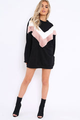 Black with Rose and White Chevron Fur Jumper Dress- Lula-Dresses