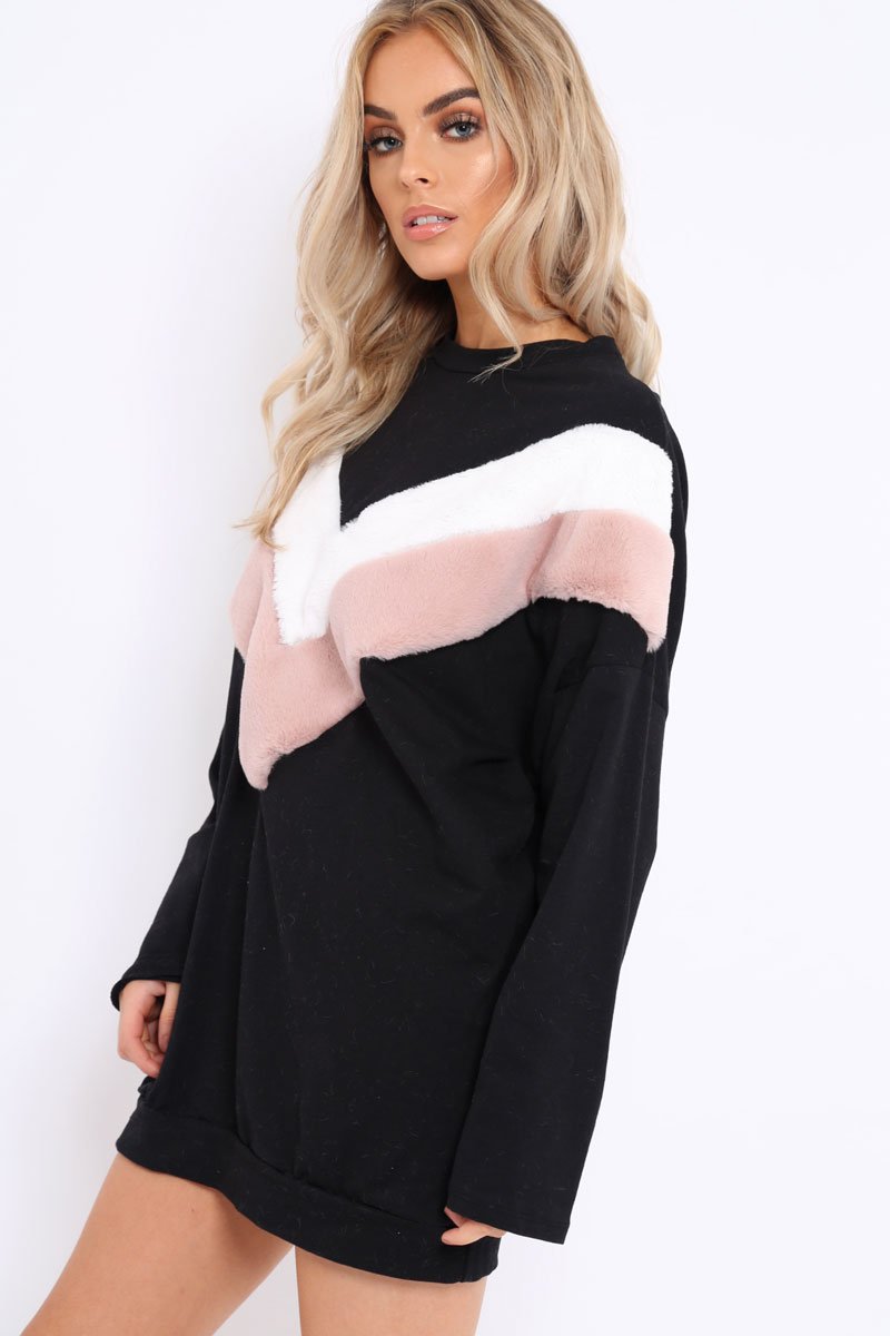 Black with Rose and White Chevron Fur Jumper Dress- Lula-Dresses