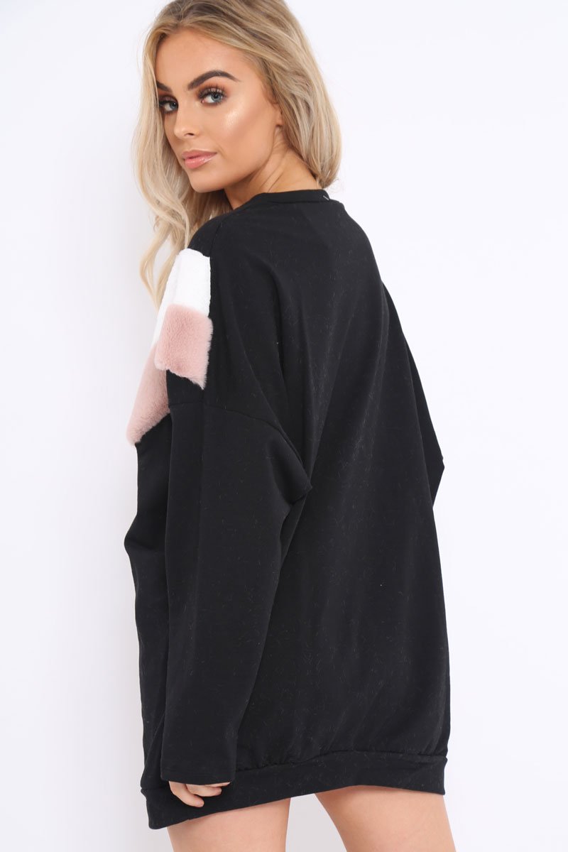 Black with Rose and White Chevron Fur Jumper Dress- Lula-Dresses