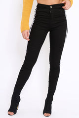Black with White Stripe Skinny Jeans - Hadleigh-Jeans