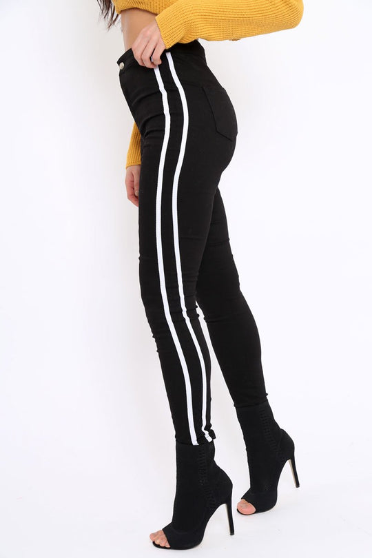 Black with White Stripe Skinny Jeans - Hadleigh
