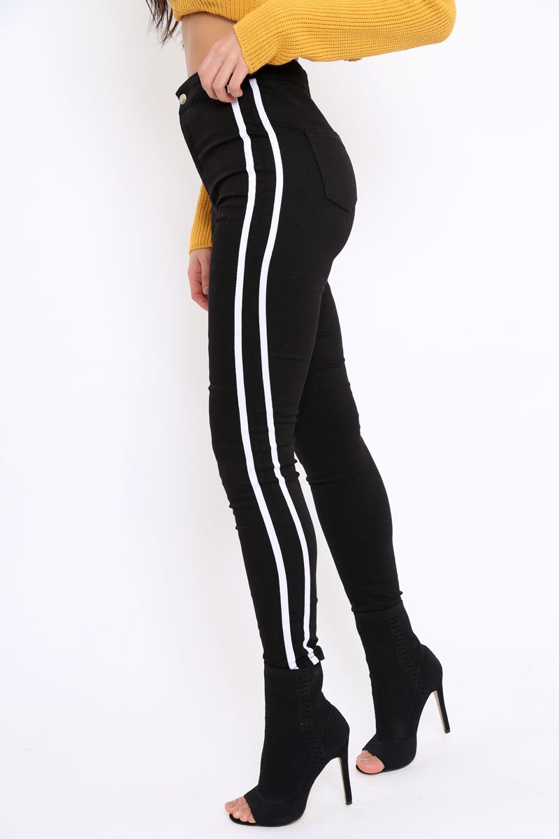 Black with White Stripe Skinny Jeans - Hadleigh-Jeans