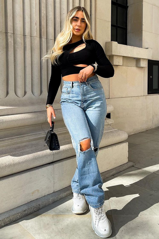 Black Jersey Cut Out Crop Top - Lyra