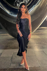 Black Satin Corset Crop Top - Laraya