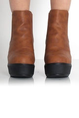 Blair Tan Leather Platform Boots-Boots
