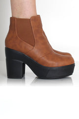 Blair Tan Leather Platform Boots-Boots