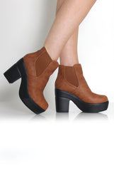 Blair Tan Leather Platform Boots-Boots