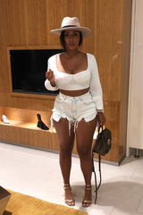 Bleach Light Denim Extreme Rip Front Shorts - Aarya-Shorts