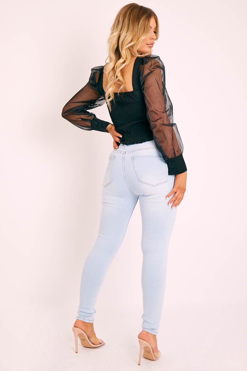 Bleached Light Blue Denim Skinny Jeans - Ioanna-Jeans