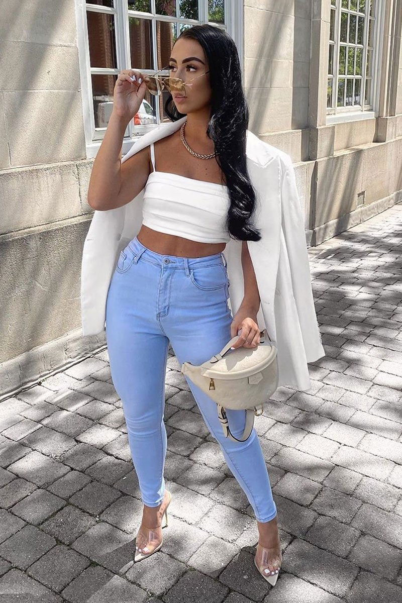 Bleached Light Blue Denim Skinny Jeans - Ioanna-Jeans