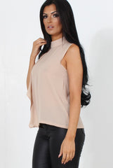 Bliss Beige High Neck Top-Tops
