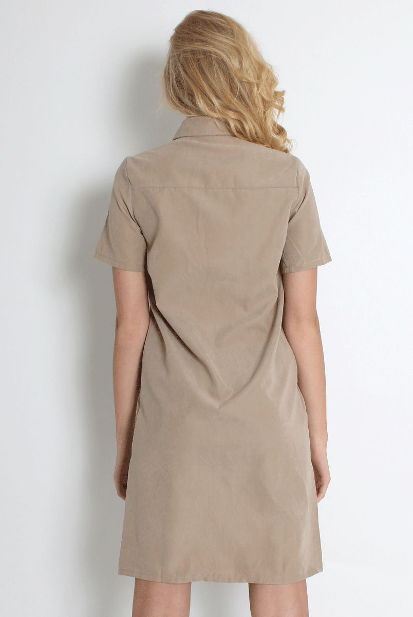 Bliss Beige Shirt Dress-Dresses