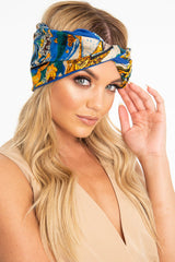 Blue Abstract Print Wired Scarf Headband - Michele-Hair