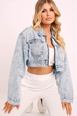 Blue Acid Wash Cropped Denim Jacket - Eloise-Jackets