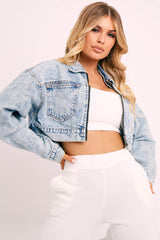 Blue Acid Wash Cropped Denim Jacket - Eloise-Jackets
