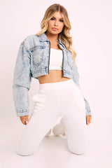 Blue Acid Wash Cropped Denim Jacket - Eloise-Jackets