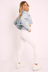 Blue Acid Wash Cropped Denim Jacket - Eloise-Jackets